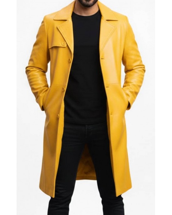  Yellow Leather Long Coat  Men’s 
